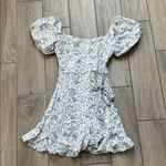 Trixxi Blue and White Floral Puff Sleeve Dress Photo 0