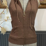 Old Navy Vintage Y2K  Brown Metallic Sleeveless Halter Hoodie Zip Vest - S 💚🎀 Photo 0