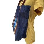 Old Navy  Boho Embroidered Denim Tote Bag Ribbon Double Handle Striped Summer Photo 3