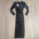 ZARA Black & Silver Glittery Velvet Long Sleeve Dress - Size XS Photo 5