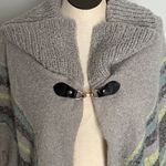 Vince Camuto  Plaid Gray Lime Green Collar Shawl Poncho Cape Fringed outerwear Photo 2