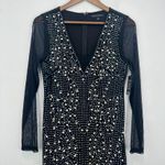 Boston Proper Black Pearl Rhinestone Embellished Sheer Sleeve Party Dress 10 NWT Photo 2