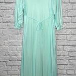 Vintage Texsheen Peignoir Nightgown Set Teal Blue Size M Shiny Long Floral 60/70 Size M Photo 12