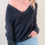 VS PINK v neck dark grey gray knit sweater. Size L Photo 0