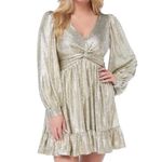 Skies Are Blue Metallic Long Sleeve Gold Cocktail Dress Party Size Medium M Photo 2