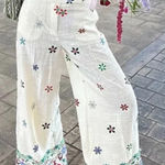 ZARA  Embroidered‎ Linen Blend Wide Leg Pants Size Medium Photo 0