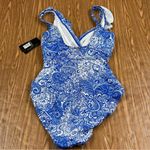 Ralph Lauren  Blue Paisley Ruffle Front Swimsuit NWT - Size 6 Photo 5