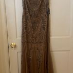 Adrianna Papell ADRIANNA PAPPEL 091880660 Nude Buff Beaded Overlay Cap Sleeveless Lined Maxi Dress $300 NWT 10 Photo 0