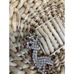 Rhinestone Reindeer Brooch Articulated Legs Gold Green Red Rhinestones Photo 2