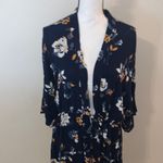 Maurice's Floral Drawstring Waist Kimino Navy Cardigan Photo 2