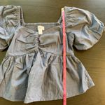 Japna  Smocked Puff Sleeve Square Neck Peplum Top Blue Cotton Small Cotagecore Photo 6