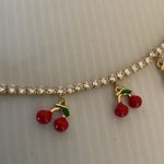 Rhinestone Cherry Charm Necklace Gold Photo 3