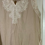 Solitaire Womens Top L Sleeveless Neutral Embroidered Boho Festival READ Photo 0