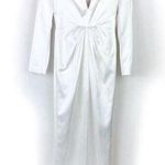RASARIO White Satin Draped Long Sleeve V Neck Gown Dress Size FR 40 US 6 NWT Photo 0