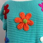 BiBi Blue Teal Floral Crochet Knit Short Sleeve Sweater Top Sz M Size M Photo 2