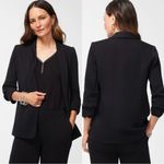Chico's Chico’s Women’s Ruched Sleeve Blazer Open Front Lined Office in Black 2/US 12 Photo 1