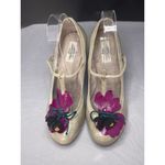 Mon LouLou Champagne Leather T Strap Heels Flower Detail Photo 3