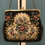Floral Tapestry Clutch Coin Purse Vintage 40's mini bag‎ 6” x 5” gold chain Black Photo 1