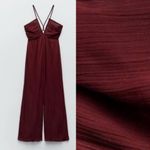 ZARA NWT LONG CROSSED BACK JUMPSUIT Chiffon Fabric Small Bloggers Fave Burgundy Photo 11