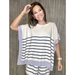 Entro  Womens Poncho Top Large Striped Round Neck Knit Sweater Heavy Coastal‎ Photo 1