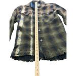 Free People  Oversized Plaid Flannel Shacket Distressed Raw Hem Button Down Photo 7