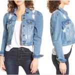 Moon River Light Blue Denim Ripped Distressed Puff Shoulder Jean Jacket Size S Photo 1