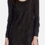 PilyQ BLACK EMBROIDERED MIDNIGHT JANE BEACH LOUNGE COVER-UP DRESS TUNIC Sz M/L Photo 0