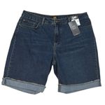 Lee *New  Bermuda Mid Rise Denim Jean Shorts Womens 18M Dark Wash Cuffed Stretch Photo 1