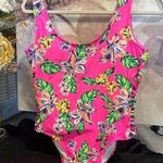 No Boundaries  Juniors' Pink Flower One-Piece Swimsuit Size L Photo 0