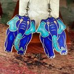 Cloisonné Vintage Enamel Elephant Earrings Blue Photo 3