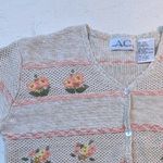 Embroidered Floral Cardigan – Short Sleeve Button Up Women's S Tan Photo 7