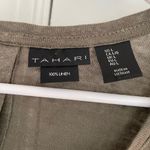 Tahari Top L 100% Linen Slub Jersey Round Neck Button Back Boxy Sleeveless Green Photo 3