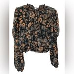 Free People  Clarissa Printed Top in Midnight Juliet Sleeve Tie Back NWOT Photo 1