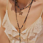 Free People NWT  Dandelion Lariat Necklace in Gold/Black Photo 0