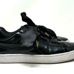 Puma Basket black leather tennis shoes with black satin laces, size 9.5 Photo 4