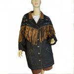 VINTAGE 1990'S CAROLE LITTLE SPORT DENIM JACKET W/TAN SUEDE FRINGE ACCENTS (14) Blue Photo 2