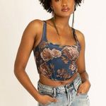 Mia Joy Joyfolie Journee Corset Top In Navy Floral Blue Size XXS Photo 0