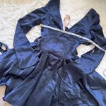 House Of CB Plunge Longsleeve Satin Tie Mini Dress XS - Navy Blue Photo 3