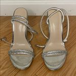 SheIn Strappy Rhinestone Chunky Heeled Sandals, Silver, Size 6, EUC Photo 3