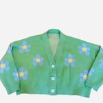 Cropped Oversized Cardigan Sweater Daisy Smile Face Green Blue Yellow M Size M Photo 2
