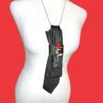 “Dainty Dapper” Elegant Black Tie necklace with Rose Pin Photo 2