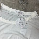 Pink Rose Juniors' Striped-Sleeve Ivory Twist-Front T-Shirt - Size Large - NWT Photo 2