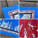 Vintage Blue/Red Anne Paris 100% Silk Egyptian Print Made in France Silk Scarf Blue Photo 5