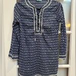 Letarte Skull Tunic Coverup Dress Navy Blue Sequin Bead 3/4 Sleeve Blouse Size S White Photo 0