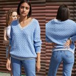 Brandy Melville John Galt Blue & White Cable Knit Sweater Photo 1
