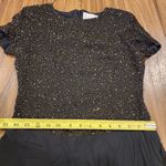 Vintage Bieff Basix Black Silk Short Sleeve Retro gold Beaded Midi Dress 6 Photo 3