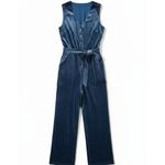 Faherty NWT  Stretch Silk Velvet Jumpsuit in Navy – Size 4 - MSRP $248 Photo 4