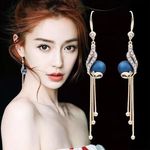 Elegant and Chic Peacock Long Tassel Dangle Drop Earrings for Women Gold Photo 3