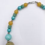 Vintage Chunky Wooden Circle Beads Mixed Materials Necklace Teal Blue Beige Boho Tan Photo 3