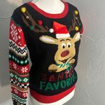 No Boundaries  Festive Reindeer Sweater - Black, Red, Green Photo 2